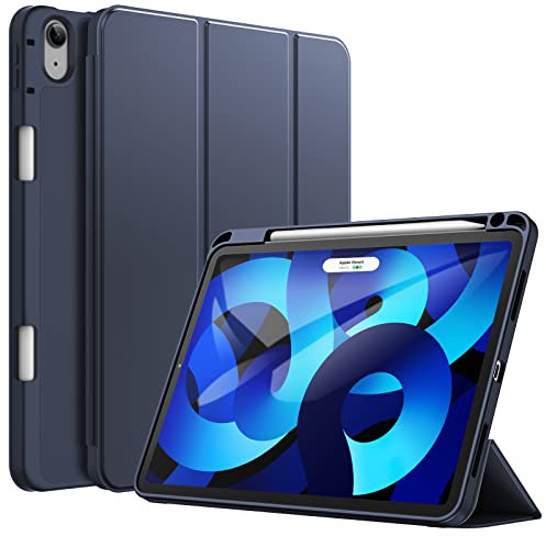 JETech Case for iPad Air 11-Inch M3/M2 (2025/2024), iPad Air 5/4 (2022/2020 5th/4th Generation 10.9-Inch) with Pencil Holder, Slim Tablet Cover with Soft TPU Back, Auto Wake/Sleep (Deep Navy)