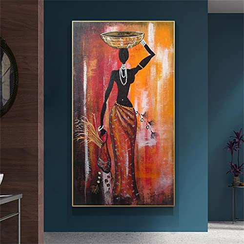Abstrakte afrikanische Frau Kunst Leinwand Gemälde Porträt großformatige Drucke Wand Ölbilder für Wohnzimmer Wohnkultur 35 x 76 cm (14 x 30 Zoll) Mit Rahmen