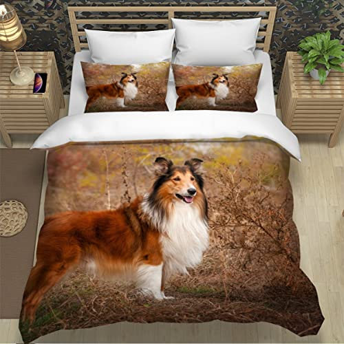 3D Tiere Hund Motiv Bettbezug roter Collie Bettwäsche Set 135x200 2teilig für Kinder Jungen Mädchen Erwachsene Leicht Mikrofaser Betten Set mit Reißverschluss und Kissenbezüge,Sommer