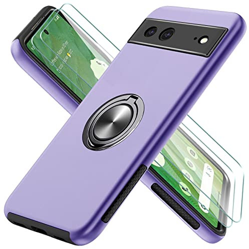 Guisessy Handyhülle für Google Pixel 7 Hülle mit 2 Stück Hartglas Schutzfolie, [Eingebetteter Ständer] [Militärgrad] Unzerstörbar Mehrschichtig Schutzstoß Schutzhülle für Google Pixel 7 (Lila)