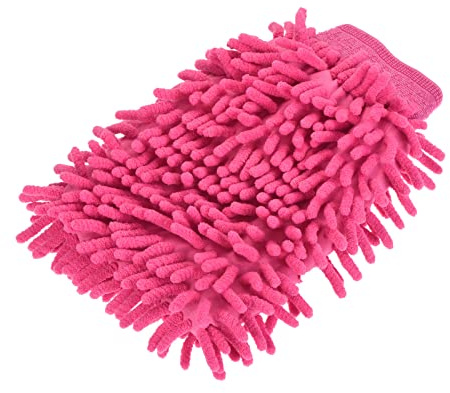 M METERXITY Microfiber Chenille Wash Mitt - Double Side Reusable Gloves for Cleaning, Scratch-Free, Apply to Car Cleaning, Kitchen (8.66 x 5.9'', Pink)