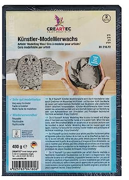 CREARTEC Künstler-Modellierwachs - Formbar, wiederverwendbar zum Erschaffen von plastischen Kunstwerken - weich - Farbe: Grau - Füllmenge: 450 g - Made in Germany