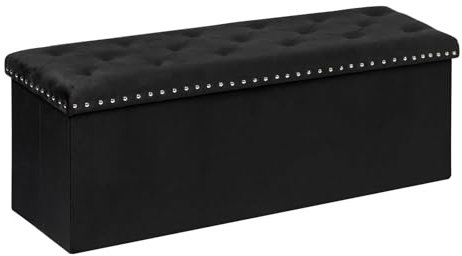 Bonlife Coffre de Rangement à Rivets pliants de Luxe en Velours - Repose-Pieds - pour Couloir, Armoire à Chaussures - Noir - 110 x 40 x 40