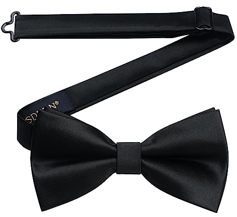 HISDERN Black Bow Ties for Men Bowties Pretied Solid Color Classic Satin Bow Tie Formal Business Tuxedo Adjustable Bowtie for Wedding Party