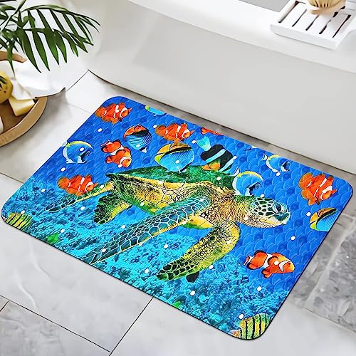 Zomer Badematte rutschfest 40x60cm Badezimmerteppich Mikrofaser Badteppich schnelltrocknende Badematten, für Badewanne Dusche Home Badezimmer, mit Fische und Schildkröte