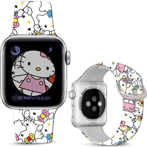 Leotop Compatible with Apple Watch Band Hello Kt 49mm 45mm 44mm 42mm,Soft Silicone Kawaii Cute Sport Strap Compatible with iWatch Ultra Series 9 8 7 6 5 4 3 2 1 SE/SE 2 for Kids Girls Women.