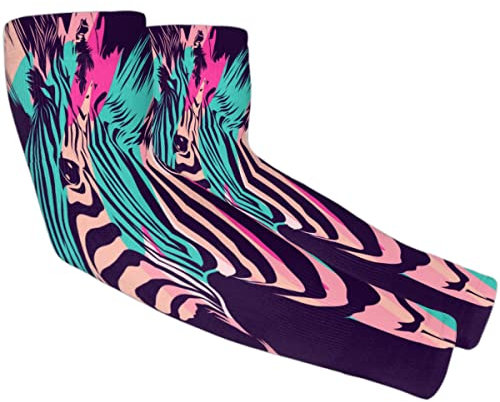 FJAUOQ Bunte Tier-Zebra-Armstulpen mit Daumenloch, Gartenarbeitsärmel, UV-Sonnenschutz, Armstulpen für Damen und Herren