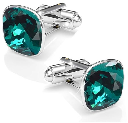 Manschettennadeln Echt Silber 925 Manschettenknöpfe Für Männer und Damen mit Marken Kristalle - Hochzeitsgeschenke Bräutigam Hochzeit Abschluss Vatertag Geschenke (Emerald)