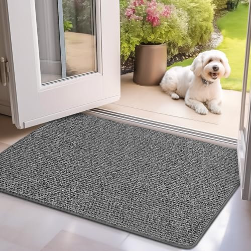 Mibao Schmutzfangmatte 90 x 150 cm, Sauberlaufmatte, Türmatte für Innen, rutschfeste Fussmatte, Super Saugfähige Willkommen Matte Teppich für Haustür, Hintertür, Schuhe und Pfoten, Grau