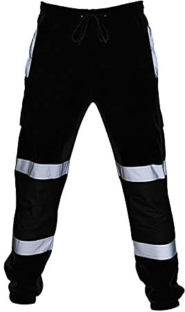Pantalon De Travail Homme avec Bandes Réfléchissantes - Cargo, Taille Elastique, Randonnée, Jogging, Sport - Baggy avec Poches