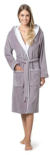 Twinzen Bademantel Damen – 100% Baumwolle, Frottee-Velours, mit Kapuze, OEKO-TEX zertifiziert, weich und komfortabel - Taupe - M