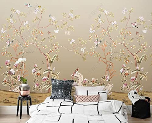 songqians Papier Peint Panoramique Branches De Fleurs Et D'Oiseaux Papier Peint 3D Tapisserie Murale Décoration Chambre Salon -320878 150x105cm
