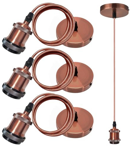 3 Pcs Lampenaufhängung Mit Schraubring, E27 Vintage Lampenkabel Hängende Leuchte, Seil Hängelampe Fassung Mit 1.5m Kabel, Rotbronze Für Zuhause, Bar, Café