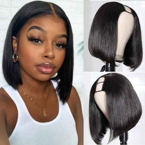 Perruque Cheveux Humain U Part Wig Human Hair Wigs For Black Women Bob Wig 12 Pouces Perruque Courte Femme Naturelle Perruque Naturel Courte Femmes Noires Couleur