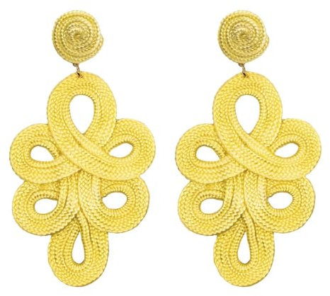 MAJALE - Lange, korallenfarbener Ohrringe für Damen - Ever-faith Hängend, ideales für Weihnacht oder Karneval - ausgefallene grosse Posamenterie, Seide Stil Schmuckohrringe (Gelb)