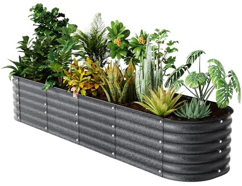 FarmGeo Pflanzkasten aus Magnesium-Aluminium-Zink, Edelstahl, 9-in-1 Hochbeet, Set für Gemüse, Blumen, Kräuter, Terrasse, 43,2 cm hoch, silberfarben, 2,3 x 6 x 4,3 m