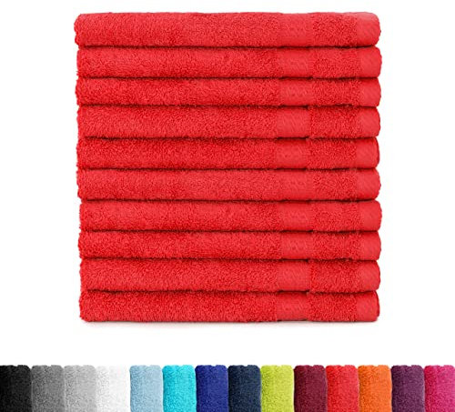 BaSaTex Frottee Gästehandtücher 30x50 im 10er Set | Gästetuch 100% Baumwolle Made in Green | Farbe: Rot