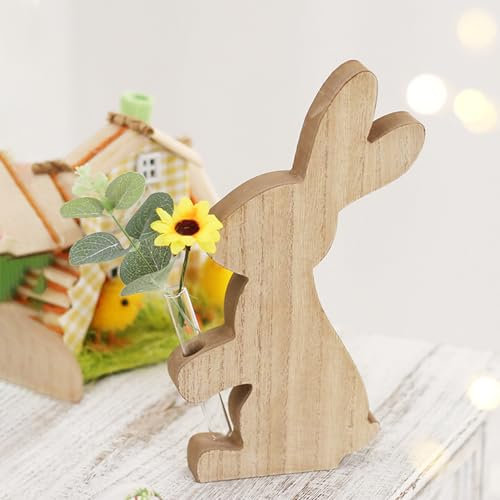 Nexoria Ostern Blumenvase, Häschen Mit Vase Hölzerne Hasen Blumenvase Frühlingsdeko Reagenzgläser Für Blumen Zum Hängen Osterhase Mit Hydrokultur Vase Osterdeko Tisch Für Heimdekoration (A)
