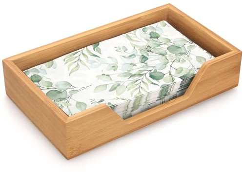 Gtencemen Bamboo Napkin Holder for Kitchen Table Bathroom Paper Towel Holder Farmhouse Flat Napkin Holders Guest Towel Holder Hand Towel Tray Rectangle Napkin Holder