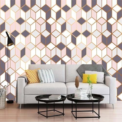 Carta da Parati Grigio Rosa Geometrico Carta da Parati Bambini Adulto Carta da Parati Camera da Letto TV Sfondo Soggiorno Decorazione Carta da Parati 3d Carta Parati 150x117.5cm