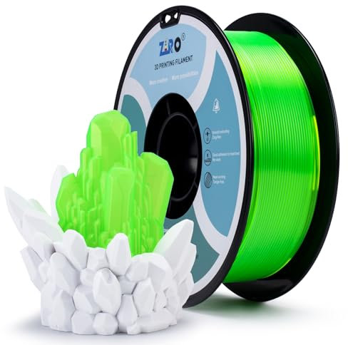 ZIRO PLA Filament 1.75mm, Transluzentes 3D Drucker Filament Kompatibel mit Den Meisten FDM 3D Druckern, 1KG(2.2lbs) Spule, Maßgenauigkeit +/- 0.03mm, Transluzentes Fluo Grün