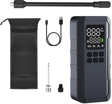 Compresor de Aire Portátil 160Psi 6000Mah Inflador Neumáticos de Mano con Luz LED Y Pantalla LCD de Presión Precisa Bomba de Aire Inalámbrica para Coche Se Adapta a Neumáticos Coche Camión(35L/Min)