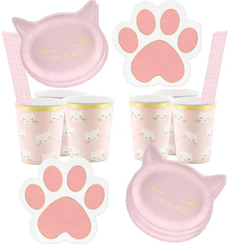 Libetui Vajilla de 56 piezas con diseño de gato, vajilla desechable para 12 personas