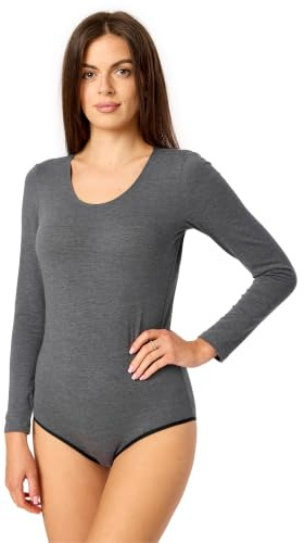 Merry Style Body Damen Langarm Bodysuit aus Baumwolle Bequeme Body Damen Elegant BD900