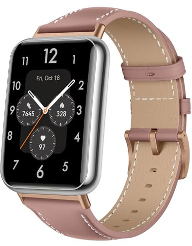 Niboow Armband mit Rostfreier Schnalle für Huawei Watch Fit 2, Männer Frauen Weiches Atmungsaktives Leder Sport Uhrenarmband für Huawei Watch Fit 2 - Rosa