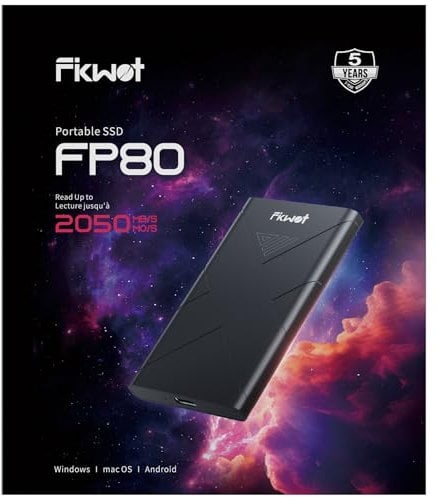 Fikwot FP80 Externe SSD 2TB Portable SSD USB-C 3.2 Gen2, bis zu 2050MB/s, Tragbare Externe Festplatte SSD für iPhone 15/16 Pro Max, PS5/PS4(Pro), Android, Xbox, Mac, PC