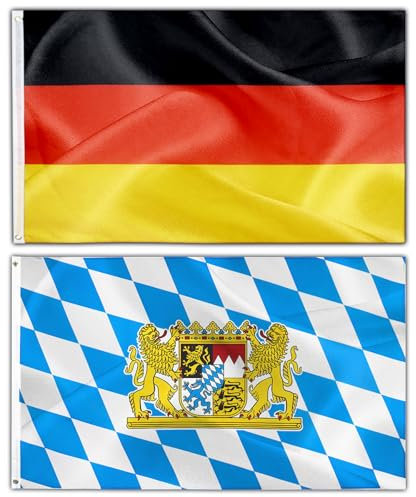 Bayern Flagge und Deutschland Flagge 90 X 150 cm Oktoberfest Party Deko Fahnen mit 2 stabilen Metallösen Deutsche Nationalflagge und Bavaria Fahne Oktoberfest Accessoires Bayrische Wetterfest Fahne