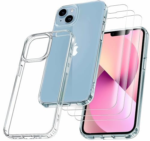RKINC Case for iPhone 13 Mini 5.4-Inch Case, Compatible with MagSafe, Shockproof Military-Grade Protection, Not-Yellowing with 3 Screen Protectors Slim Phone Case, Clear