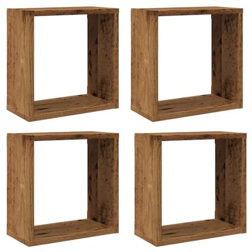 vidaXL Wandregal 4 STK., Würfelregal mit Stauraum Wandmontage, Hängeregal Schweberegal für Wohnzimmer, Cube CD Regal, Altholz-Optik Holzwerkstoff