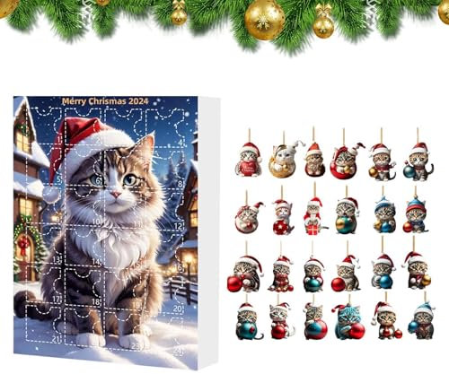 Calendario 'Avvento 2024 con gatti, calendario 'avvento natalizio 2024 per gatti, calendario natalizio per conto alla rovescia di 24 giorni, decorazione natalizia con animali carini