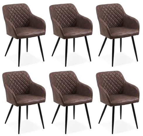 CLIPOP Esszimmerstühle 6er Set, Küchenstuhl Kunstleder Bezug Wohnzimmerstuhl Polsterstuhl mit Armlehne Metallbeine Polstersessel Stuhl für Esszimmer Wohnzimmer Küche (6, Kunstleder Schokoladenbraun)