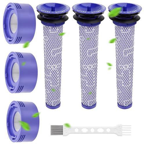 Laukowind V7 V8 Filter für Dyson, Ersetzt Filter und Vorfilter für Dyson V8 V7 Animal Absolute Motorhead Staubsauger, 3 HEPA-Nachfilter, 3 Vorfilter, 1 Bürste, # DY-96566101, DY-96747801