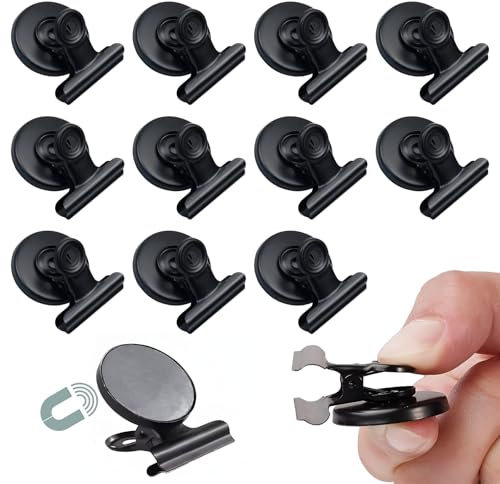 Liwein 12 Stücke Magnetclips Metall Magnete Haken Klammer Clips Superstarke Magnetische Klammern Kühlschrank-Magnet Clips mit Klammer für Kühlschrank Pinnwand Tafel Büro Küche (Schwarz)