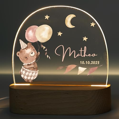 MINIHELDEN - Nachtlicht Baby mit sanftem Licht für Schlafzimmer – Personalisierte Geschenke für Kinder mit Namen – Dimmbares Nachtlicht Kinder – Baby Geschenk zur Geburt – Stilllicht mit USB-Kabel