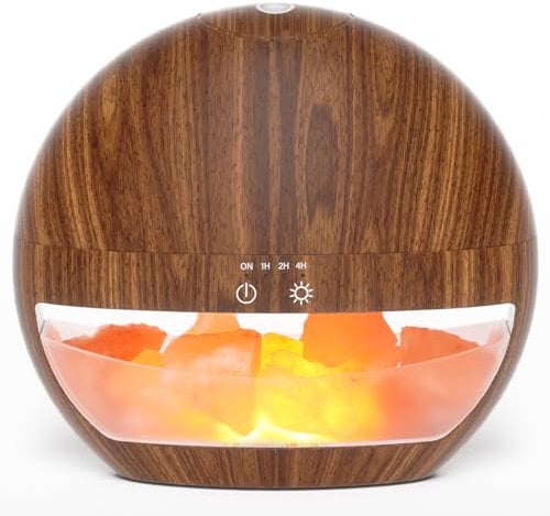 SALUBRITO 2-In-1 Essential Oil Diffuser with Himalayan Salt Lamp, Ultrasonic Aromatherapy Diffuser for Home, Auto Shut-Off, Cool Mist Humidifier, 100ml, Warm Light, Light Wood