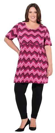 Ulla Popken Damen große Größen Übergrößen Plus Size Longshirt, Zackenmuster, A-Linie, Rundhals, 3/4-Arm kaugummi rosa 62+ 837126518-62+