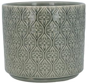 Gisela Graham Navy Blue or Grey Ceramic Plant Pot, Small, Trellis Flower Pattern (Grey)