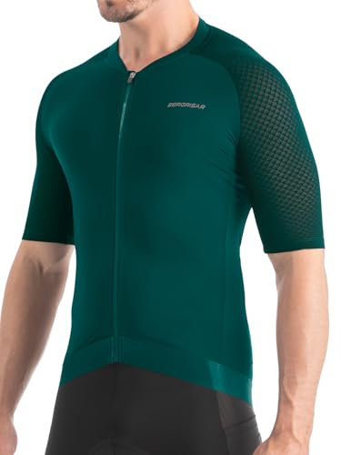 BERGRISAR Radtrikot Fahrradtrikot für Herren Kurzarm Atmungsaktiv Schnelltrocknend Ultraleicht Rennrad Trikots Dunkelgrün X-Large