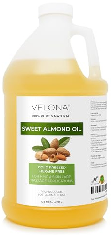 velona Sweet Almond Oil - 1 Gallon / 128 Fl Oz | 100% Pure and Natural Carrier Oil |Cold Pressed | Skin, Hair, Body & Face Moisturizing | Use Today - Enjoy Results…