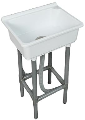 Lavabo da Bagno Bianco, Lavandino in Resina, Lavabo da Appoggio per Bagno WC Lavanderia Garage Guardaroba 43x32x83 cm / 17x12x33 Pollici A