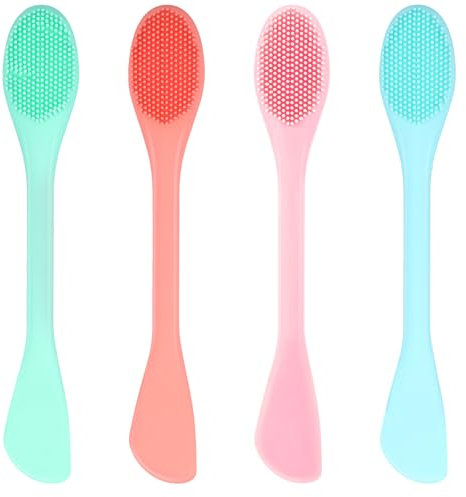YUXIANLB 4 Pcs Silicone Facial Cleansing Brush Set 2-in-1 Double-Sided Face Mask Scrubber Applicator for Skincare Makeup Removal Exfoliation Reusable Tools Lotion DIY Masks Gentle for Sensitive Skin