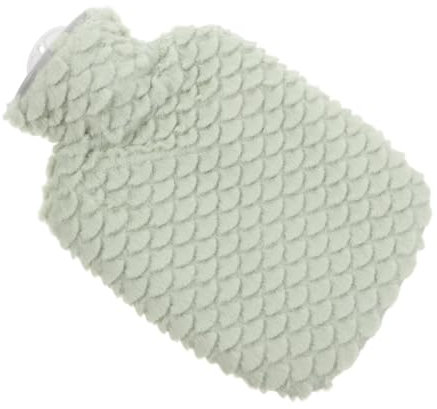 VALICLUD 500ml Cute Plush Hot Water Bottle Detachable Cover, Soft Green Faux Fur Refillable Warm Water Bag for Children and Adults, Hand and Feet Warmer for Winter Use