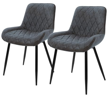 ML-Design 2er Set Esszimmerstühle Esszimmerstuhl mit Rücken- und Armlehnen, Anthrazit, PU-Kunstleder Sitzfläche, Metallbeine, Küchenstühle Küchenstuhl Wohnzimmerstühle Wohnzimmerstuhl Polsterstuhl