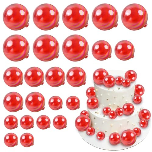Blumomon 24Pcs Red Ballon Cake Topper Round Ball Cupcake Topper DIY Dessert Cake Decoration Birthday Party Wedding Supplies Baby Shower Cake Decoration
