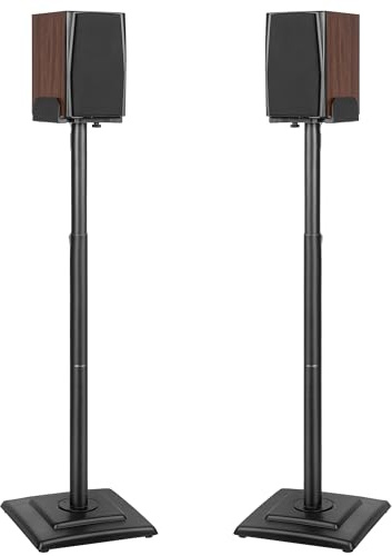 OUUTMEE Height Adjustable Speaker Stands 1 Pair, Floor Stand with Adjustable Tray Holds Universal Satellite & Bookshelf Speakers, Bookshelf Floor Speaker Stand Up to 5KG with Cable Management