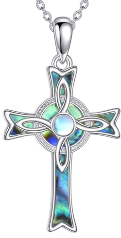 YAFEINI Keltischer Kreuz Halskette für Damen 925 Sterling Silber Keltischer Knoten Anhänger Halskette Amulett Schutz Wikinger Triskele Schmuck